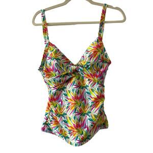 NWT Simply Fit Pink Green White Floral Tankini Swim Top Size Small
